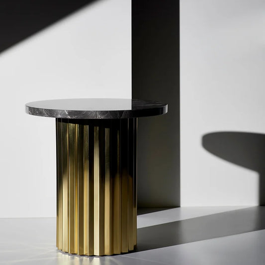 Brass Column/Marble Table 40x41 cm