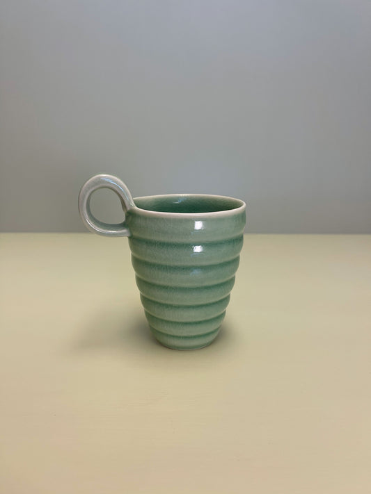 Tall Green Rille Cup with Handle