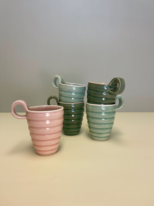 Tall Dark Green Rille Cup with Handle