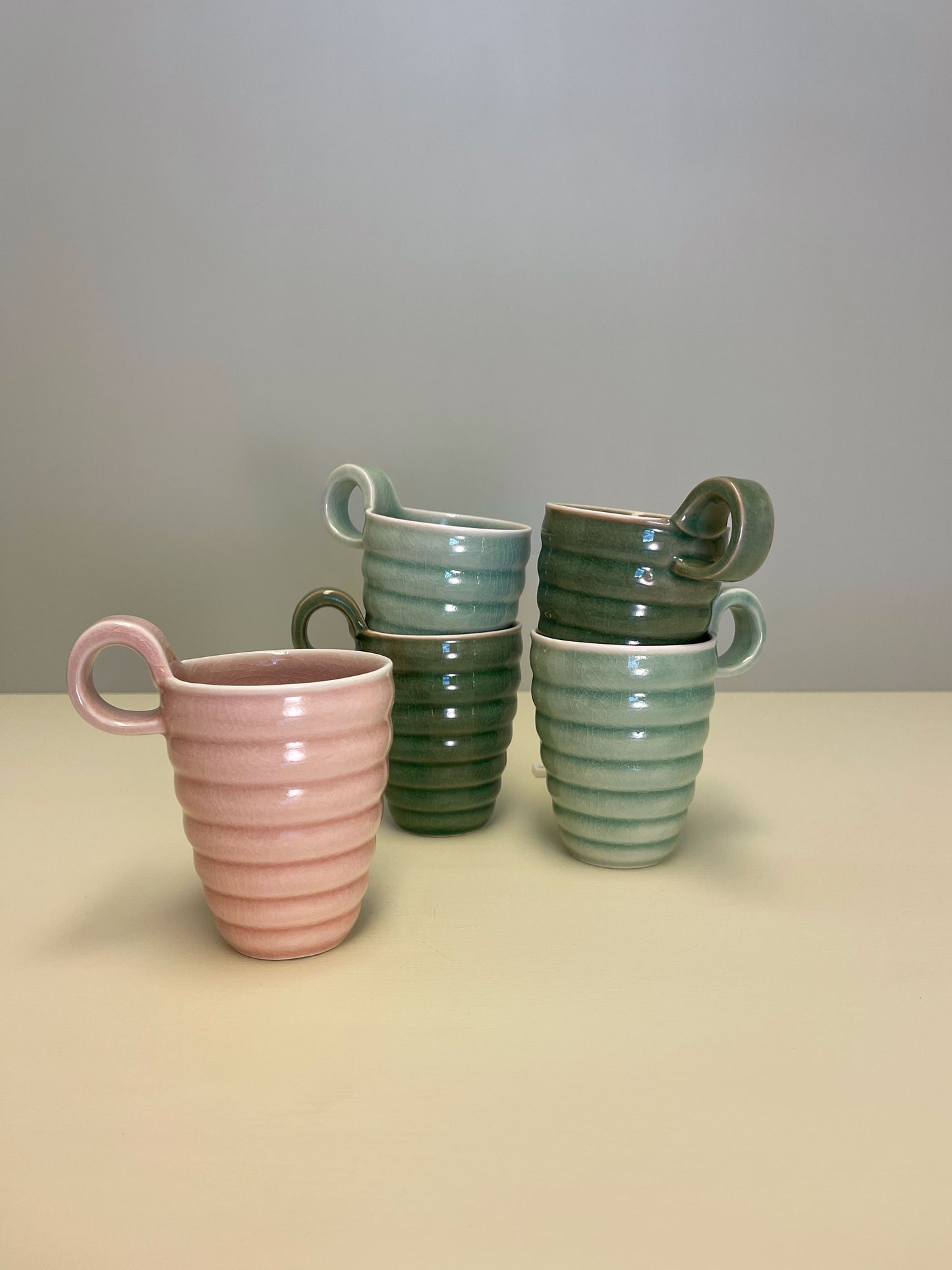 Tall Green Rille Cup with Handle