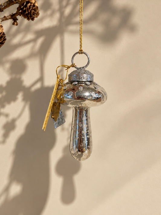Silver Glass Mushroom Ornament