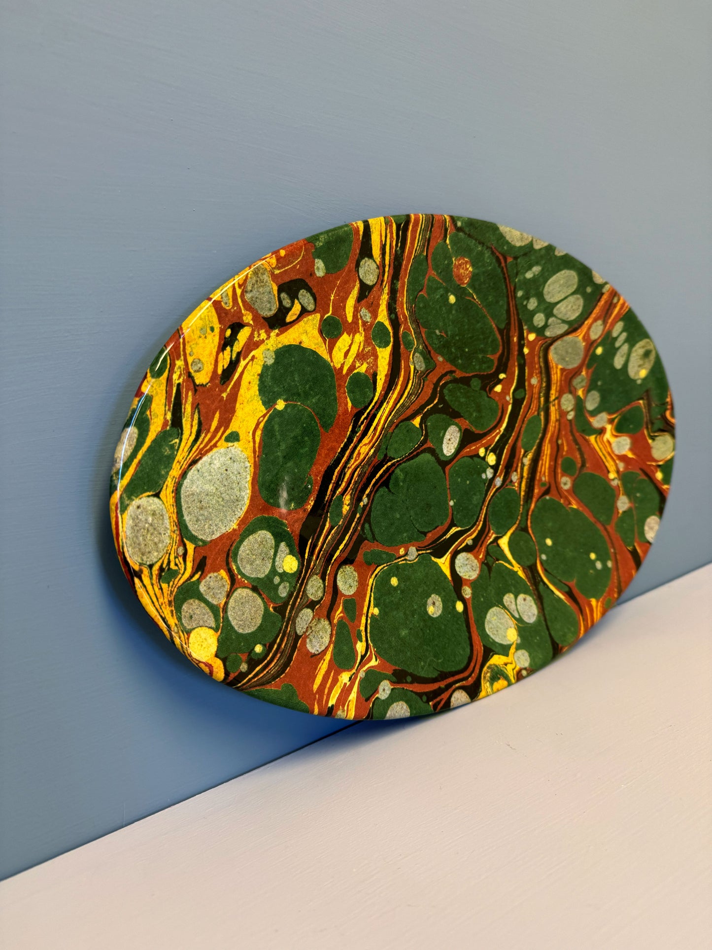 Oval Green Red and Yellow Marble Plate