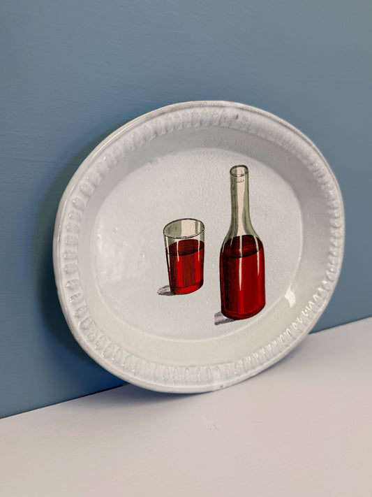 Red Wine Decanter and Glass Soup Plate