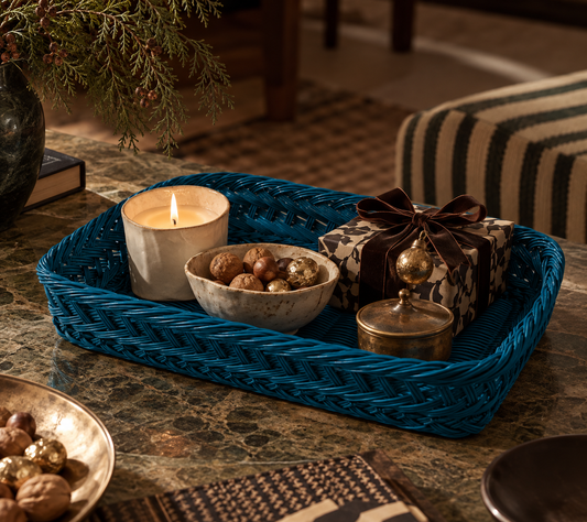 Handmade Wicker Tray Petrol