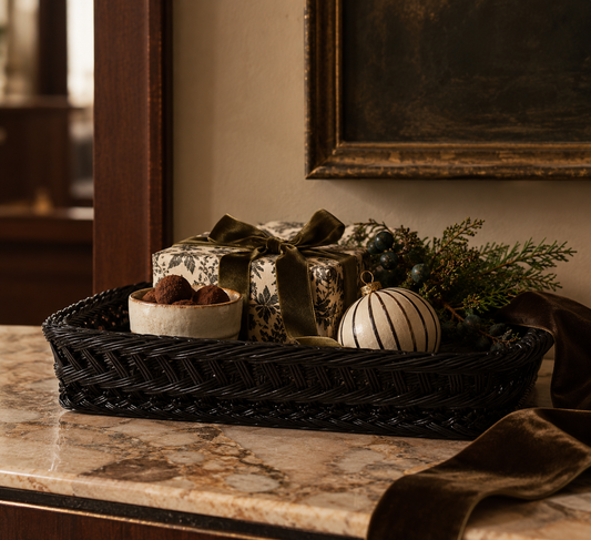 Handmade Wicker Tray Black