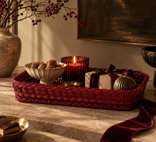Handmade Wicker Tray Burgundy