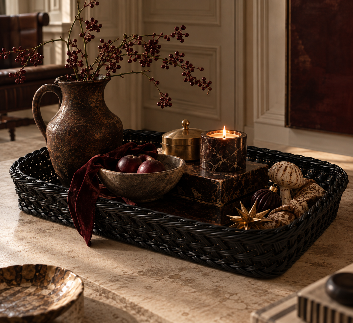Handmade Wicker Tray Black Large